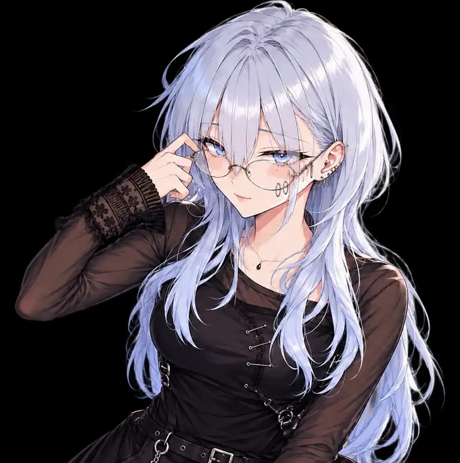 Haimiya-senpai touching her glasses in a cinematic illustration